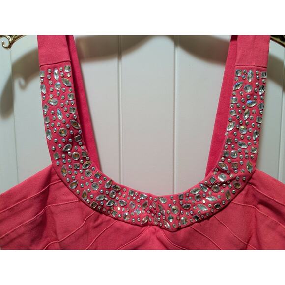 Pompous Girly Hot Pink Neon Mini Dress Rhinestones Prom Hoco Cocktail Size 11 - Picture 2 of 8